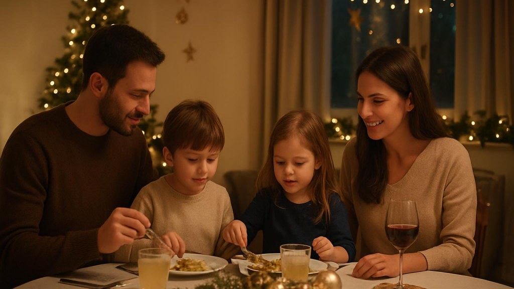 Famiglia con bambini in ambiente accogliente per Capodanno
