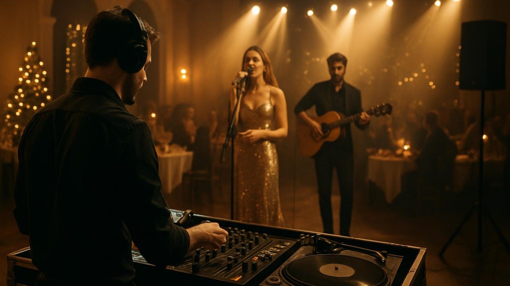 DJ o cantante in una sala eventi per Capodanno